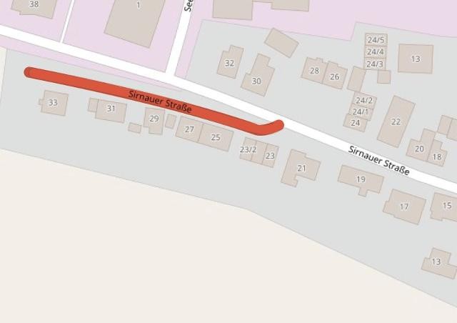 Betroffenes Gebiet der Sirnauer Straße Betroffenes Gebiet der Sirnauer Straße