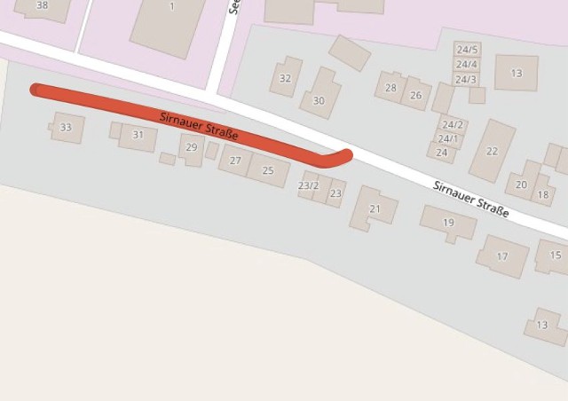 Betroffenes Gebiet der Sirnauer Straße