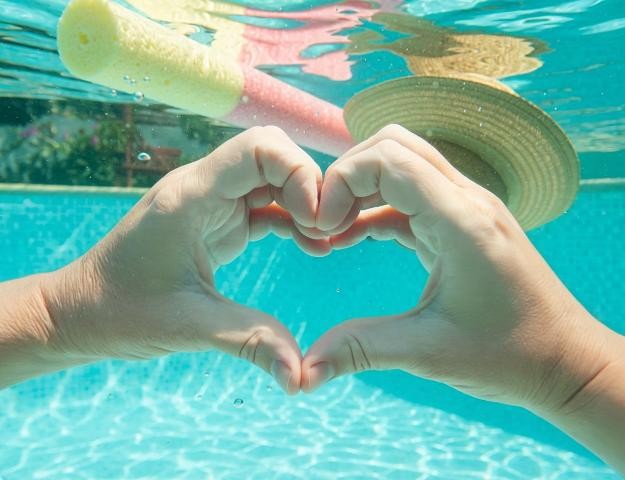 Hände unter Wasser, die ein Herz formen